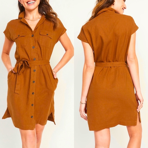 Old Navy Dresses Nwt Old Navy Brown Linenblend Utility Tiebelt
